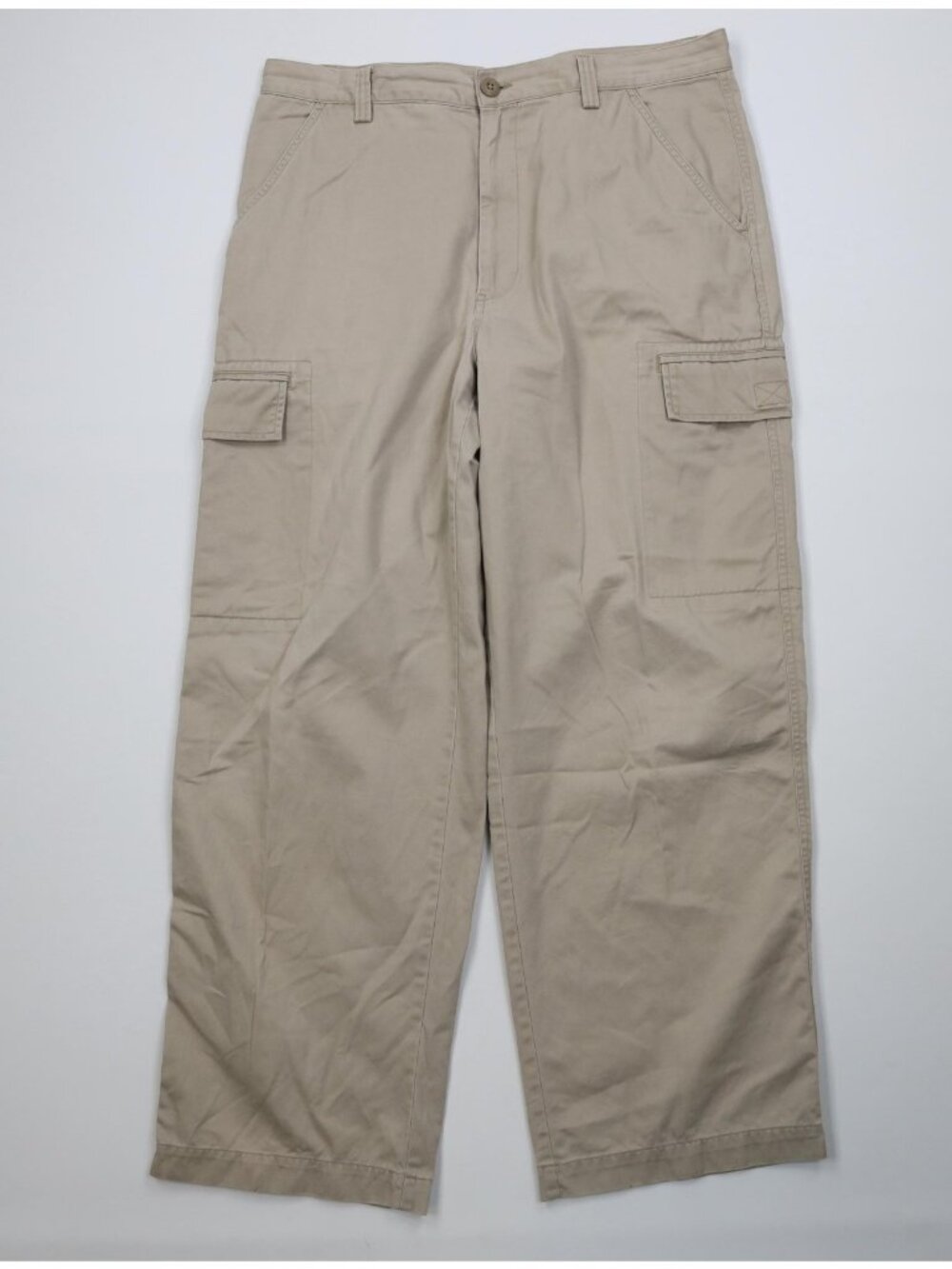Vintage Y2K 2002 Express Mens 36x30 Distressed Baggy Wide Leg Cargo Pants Beige